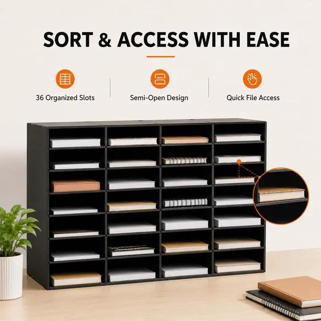 Alt view image 3 of 7 - 36 Compartment Literature Organizer, Office Mailbox with Adjustable Shelves for Home Office and Classroom