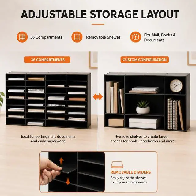 Alt view image 4 of 7 - 36 Compartment Literature Organizer, Office Mailbox with Adjustable Shelves for Home Office and Classroom