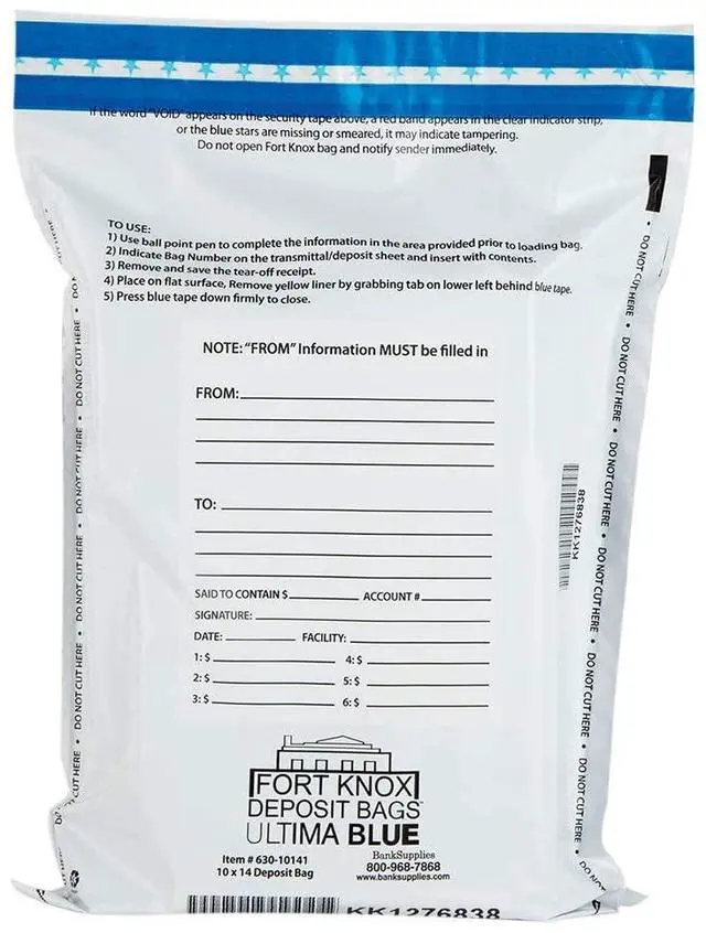 Main image of Ultima Blue White Discreet Bank Deposit Bags 10W x 14H Tamper Evident Security Bags Pack of 500