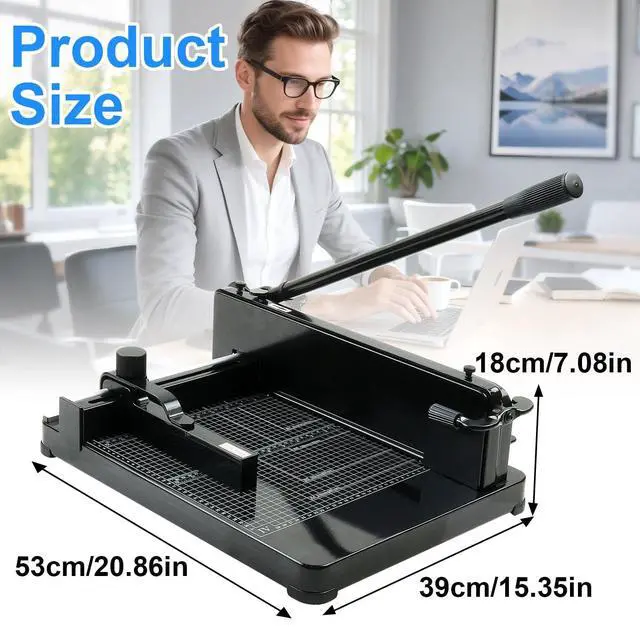 Alt view image 2 of 7 - 12 Inch Heavy Duty Guillotine Paper Cutter, 400 Sheet Capacity A4 Trimmer | Steel Construction Stack Paper Cutter with Safety Lock and Clear Grids for Office, School, Picture Shop and Home, Black