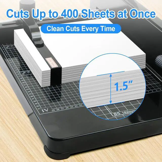 Alt view image 3 of 7 - 12 Inch Heavy Duty Guillotine Paper Cutter, 400 Sheet Capacity A4 Trimmer | Steel Construction Stack Paper Cutter with Safety Lock and Clear Grids for Office, School, Picture Shop and Home, Black