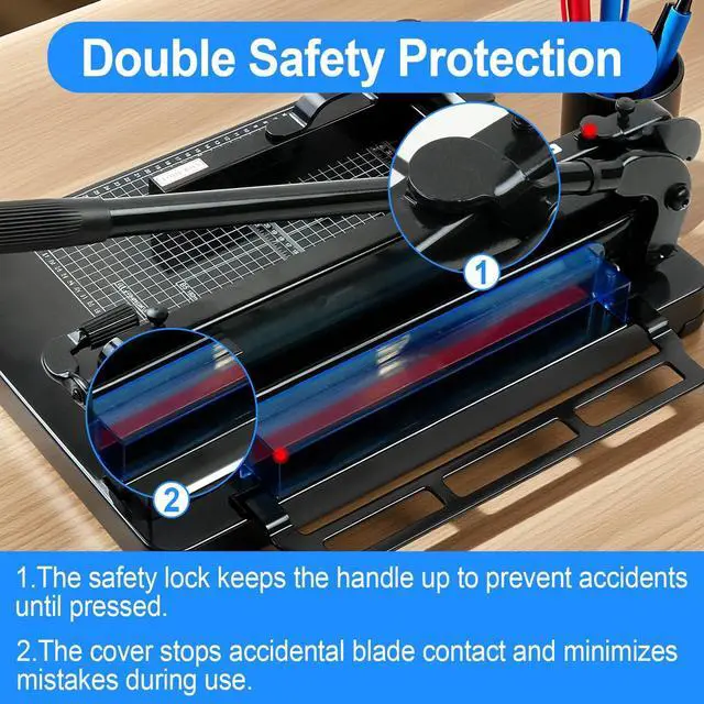 Alt view image 4 of 7 - 12 Inch Heavy Duty Guillotine Paper Cutter, 400 Sheet Capacity A4 Trimmer | Steel Construction Stack Paper Cutter with Safety Lock and Clear Grids for Office, School, Picture Shop and Home, Black