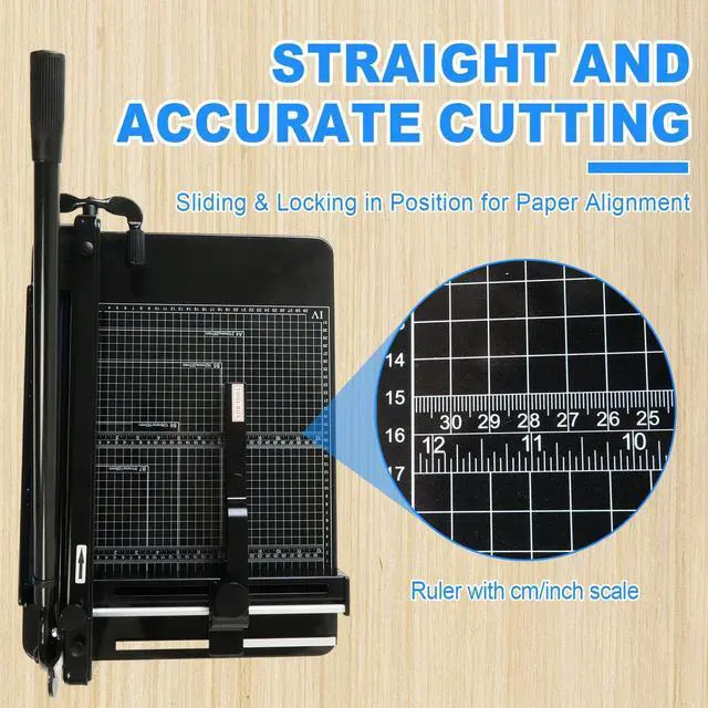 Alt view image 5 of 7 - 12 Inch Heavy Duty Guillotine Paper Cutter, 400 Sheet Capacity A4 Trimmer | Steel Construction Stack Paper Cutter with Safety Lock and Clear Grids for Office, School, Picture Shop and Home, Black