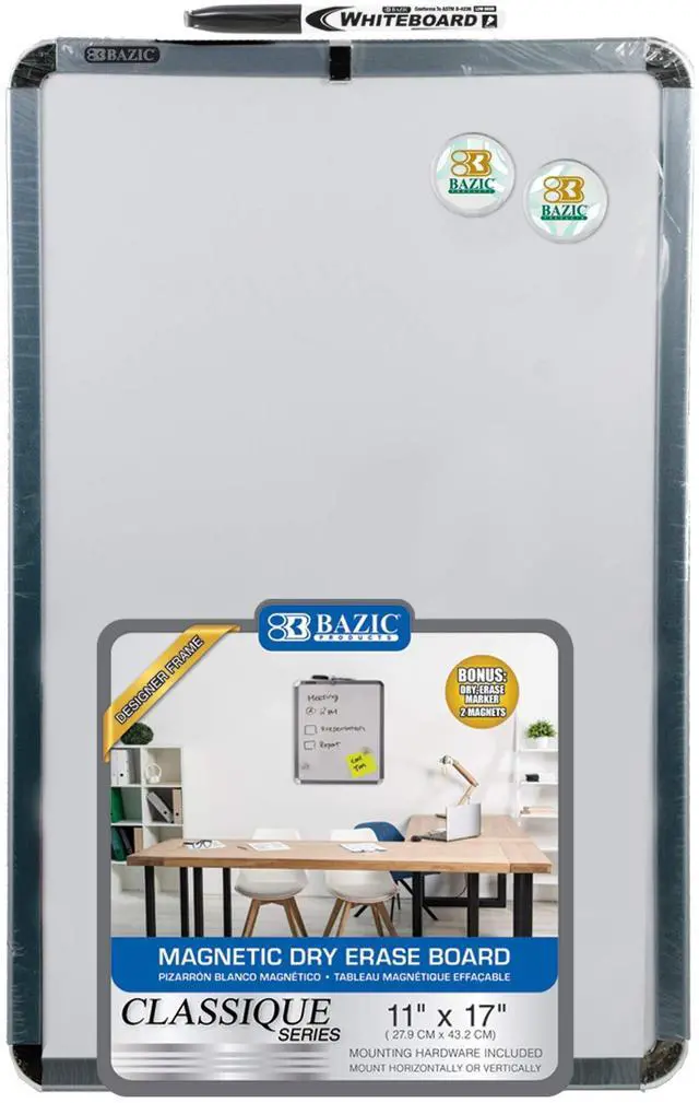 Main image of Aluminum Frame Magnetic Dry Erase Board, 11 x 17 in, 12-Case | marker and 2 magnets included