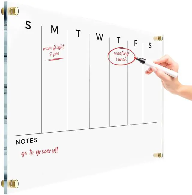 Main image of Weekly Premium Acrylic Wall Calendar - Reusable Board for Office and Home - Dry Erase Board - Large Glass Calendar w Marker (40x28" (XLarge) - Gold Standoff)