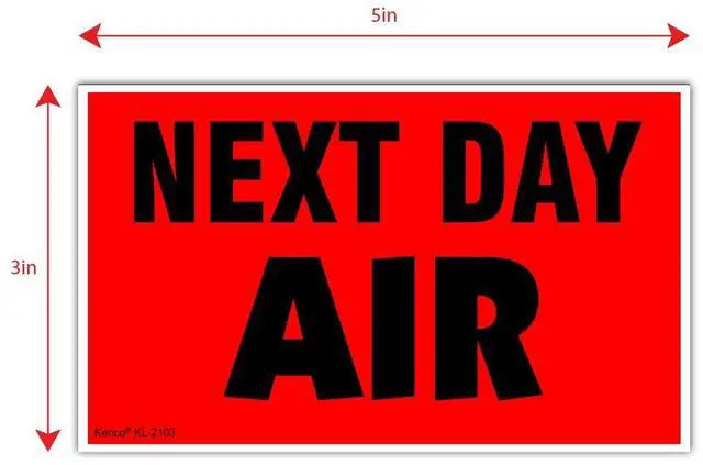 Main image of 3" X 5" Next Day Air Fluorescent Shipping Label Stickers for Shipping and Packing - 500 Adhesive Labels Per Roll (10 Pack)