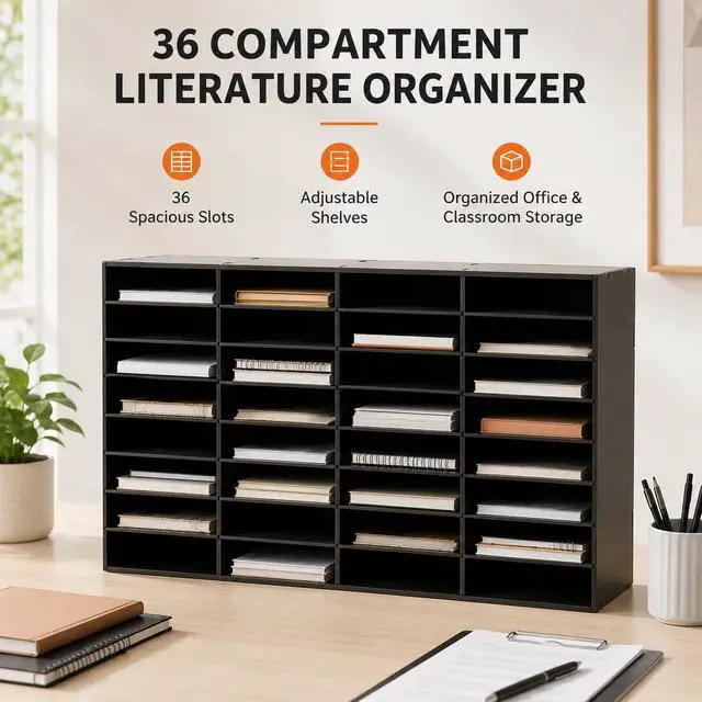 Alt view image 2 of 7 - 36 Compartment Literature Organizer, Office Mailbox with Adjustable Shelves for Home Office and Classroom