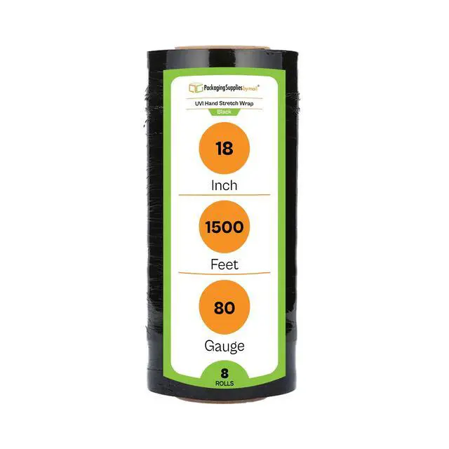 Alt view image 2 of 7 - PSBM 8 Rolls 18 Inch x 1500 Feet 80 Gauge UVI Protection Black Stretch Film/Wrap, Heavy Duty Industrial Strength Shrink Plastic Wrap for Moving, Packing, Shipping, Pallet Wrapping & Storage