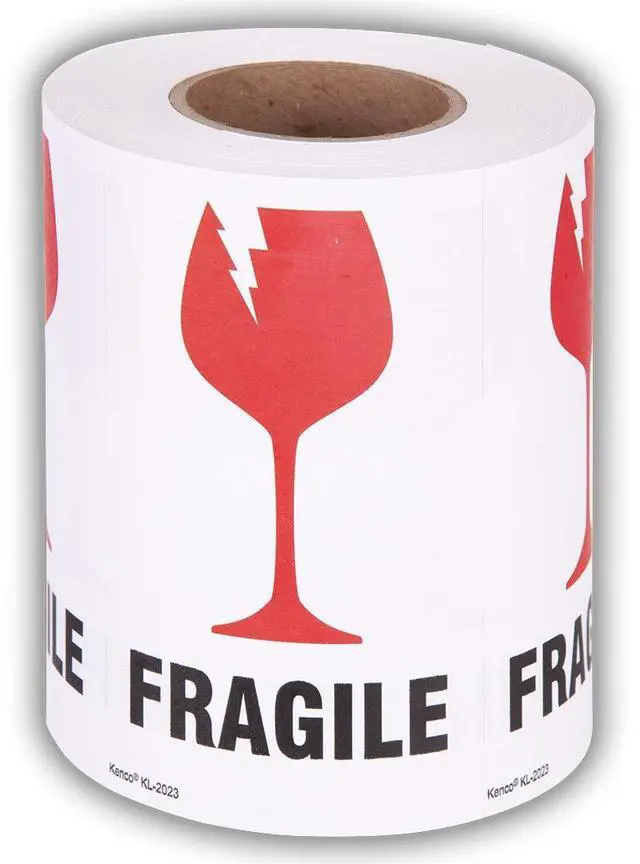 Main image of 3" X 5" Fragile with Broken Glass Safe Handling Stickers for Shipping and Packing - 500 Adhesive Labels Per Roll (10 Pack)