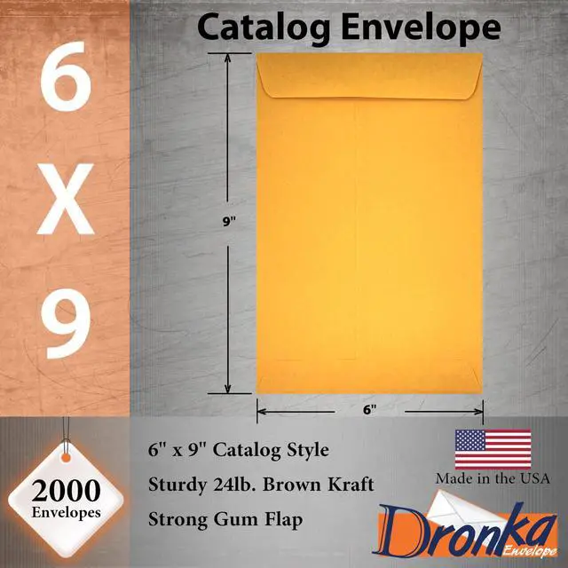 Alt view image 2 of 3 - 2000 Catalog Envelopes, 6 x 9 Inches, Open End, Brown Kraft, 24lb Paper, Gummed Closure, 2000 Count