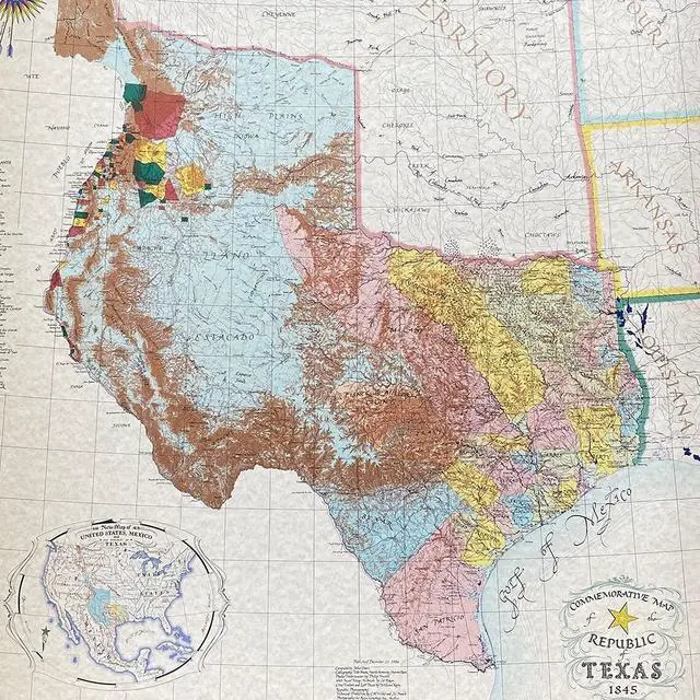 Alt view image 2 of 5 - Framed Republic Of Texas Map 1845 In Real Barnwood | 40L X 34W" Inches