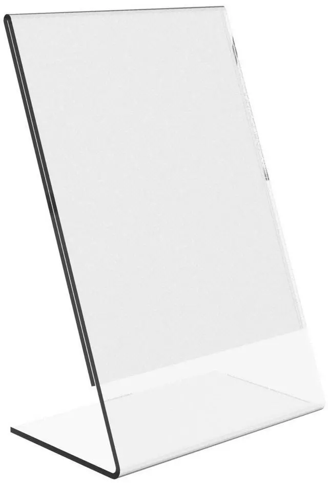 Main image of Clear Acrylic Sign Holder 5 x 7 - Clear Slanted Sign Holder - Premium Acrylic Sign Holder for Office, Retail, Tradeshow and Home Use (100 Pack)