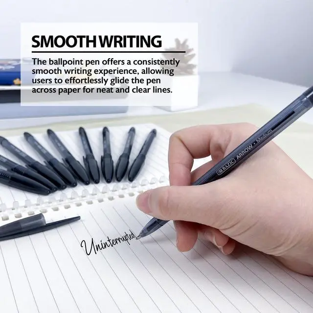 Alt view image 4 of 7 - Arrow Black Ink Stick Ballpoint Pens, 1.0mm Medium, 144-Case | Smooth quick-dry ink, 1.0 mm medium point, school, home, office, pocket clip