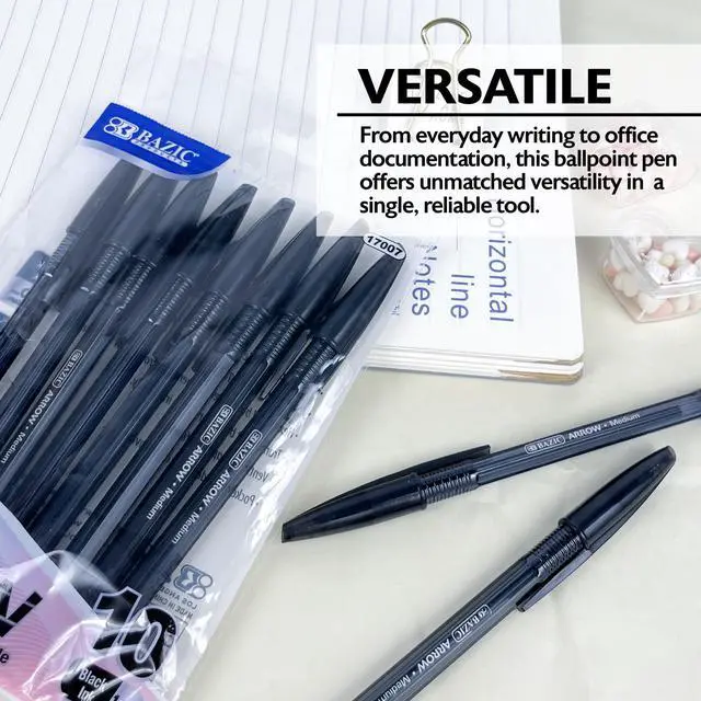 Alt view image 5 of 7 - Arrow Black Ink Stick Ballpoint Pens, 1.0mm Medium, 144-Case | Smooth quick-dry ink, 1.0 mm medium point, school, home, office, pocket clip