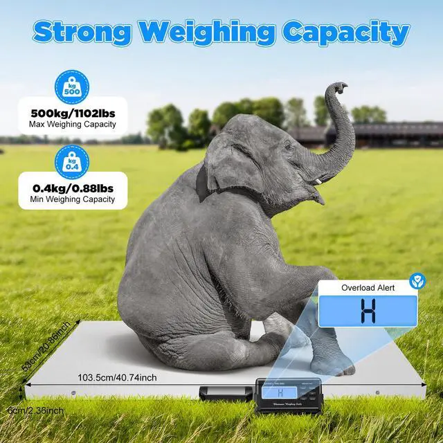 Alt view image 2 of 7 - 1100lb Digital Livestock Vet Scale, Digital Pet Scale for Dog Sheep Pig Goat, Heavy-Duty Platform Scale, Animal Scale Platform for Large Pets Postal Shipping Warehouse, KG/OZ/LB Units Switch