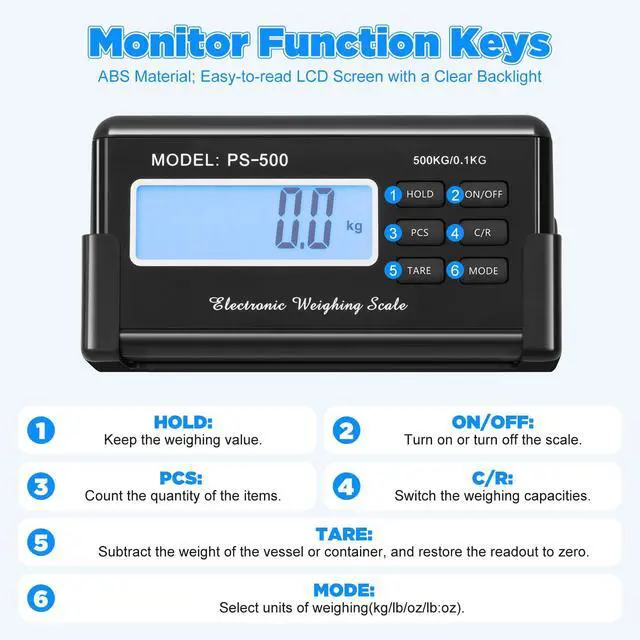 Alt view image 5 of 7 - 1100lb Digital Livestock Vet Scale, Digital Pet Scale for Dog Sheep Pig Goat, Heavy-Duty Platform Scale, Animal Scale Platform for Large Pets Postal Shipping Warehouse, KG/OZ/LB Units Switch