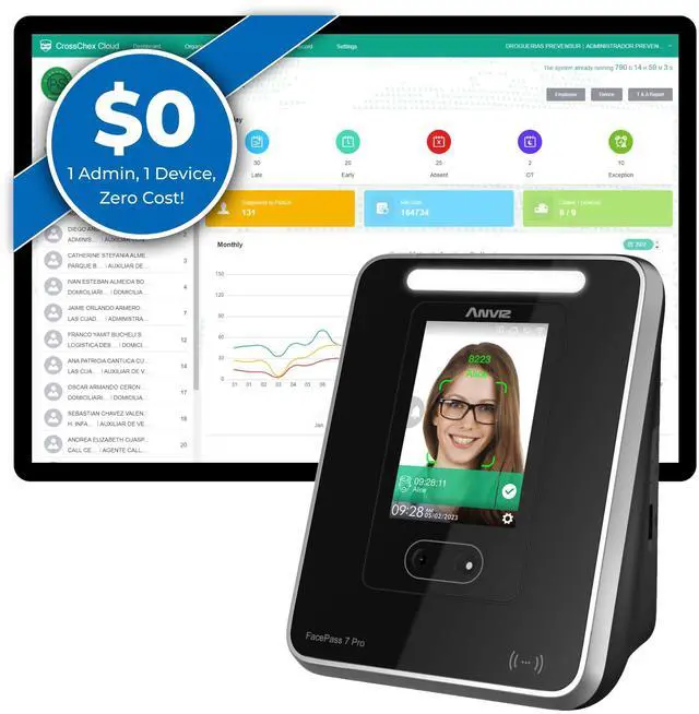 Main image of Time Clocks for Employees Small Business - Forever Free Cloud Software - FacePass 7 Pro Biometric Clock in and Out Machine - Support Door Access - Face + RFID + Pin Punching, FacePass 7 Pro