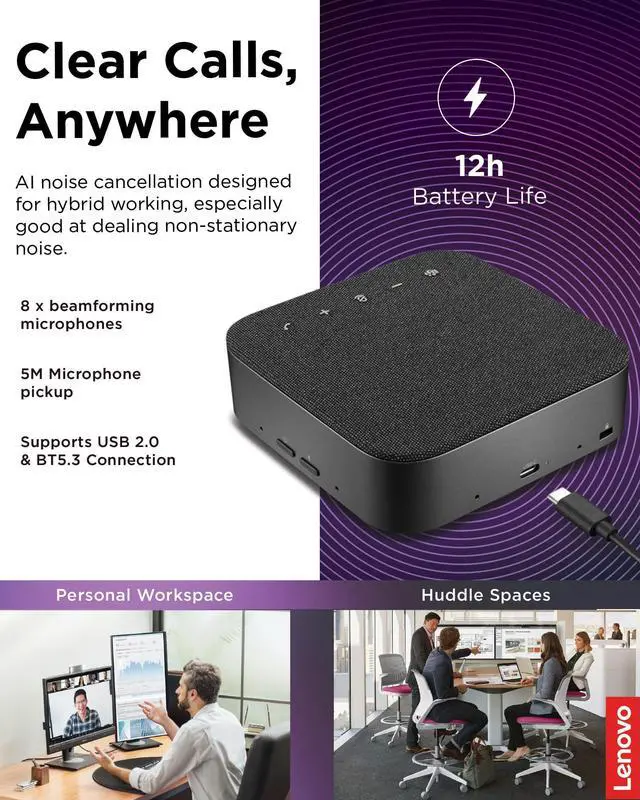 Alt view image 3 of 7 - Speakerphone, Conference Speaker, Wireless Speakerphone, Teams Certified Bluetooth Conference Call Device, AI Noise Cancellation Office Meeting Speaker, Hybrid Work