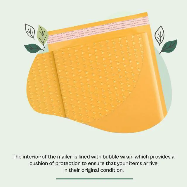 Alt view image 4 of 6 - PSBM #5 200 PCS 10.5 x 16 Inch Kraft Bubble Mailers, Yellow Padded Envelopes, Self-Sealing Peel-Off Strip, Ideal for Shipping CD, DVD, Jewelry, Photos, Magazine, Books, Clothes and More