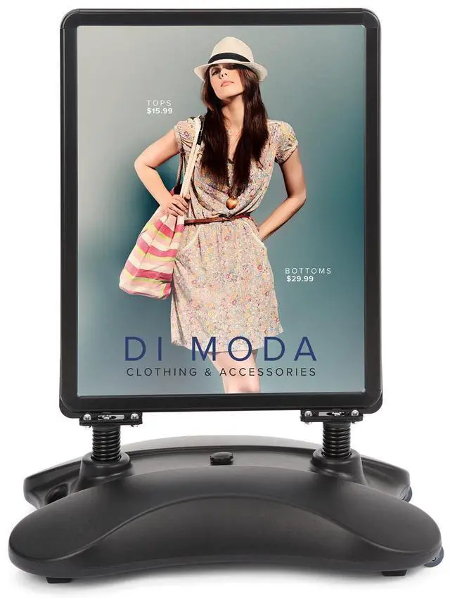 Alt view image 2 of 6 - Outdoor Sidewalk Snap Open Sign Frame, Wheeled Base, 22x28-Inches, Double-Sided, Black (PS1528BLK)