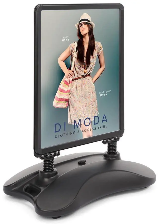 Alt view image 5 of 6 - Outdoor Sidewalk Snap Open Sign Frame, Wheeled Base, 22x28-Inches, Double-Sided, Black (PS1528BLK)