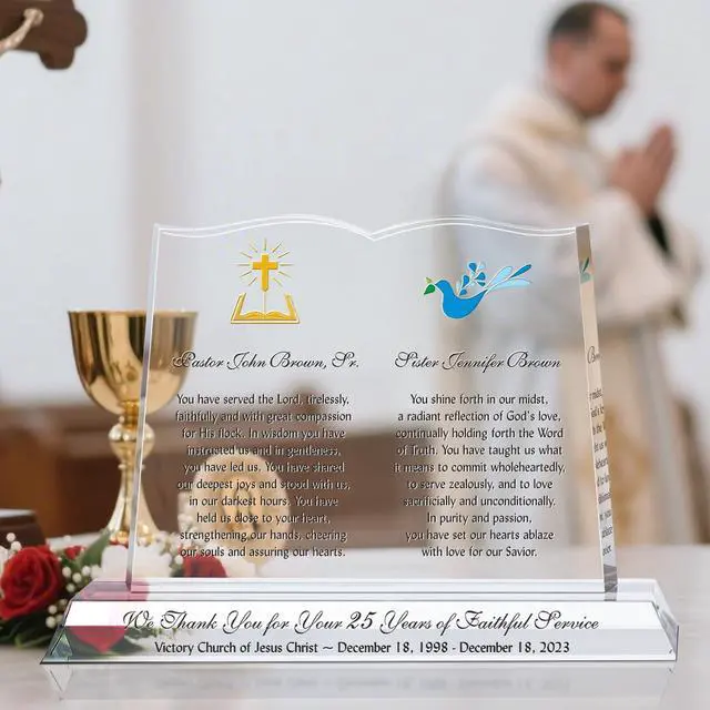 Alt view image 2 of 7 - Personalized Pastor and Wife Appreciation Gift Plaque, ized with Pastor & Wife Name, Church Name and Personalized Message, Unique Gift for Pastor and First Lady Anniversary (S - 8")