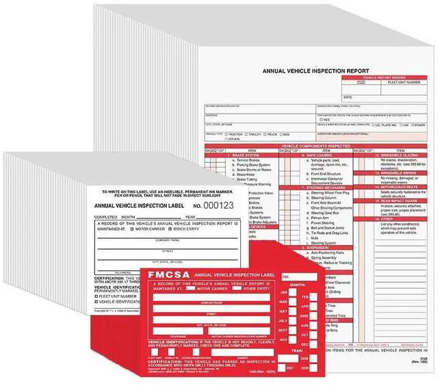 Main image of J. J. Keller 100-Pack, Annual Vehicle Inspection Report Form with Vinyl Label 2-Ply and FMCSA Label Aluminum, 3-Ply Carbonless Form, DOT Compliant