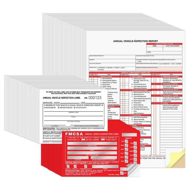 Alt view image 3 of 7 - J. J. Keller 100-Pack, Annual Vehicle Inspection Report Form with Vinyl Label 2-Ply and FMCSA Label Aluminum, 3-Ply Carbonless Form, DOT Compliant