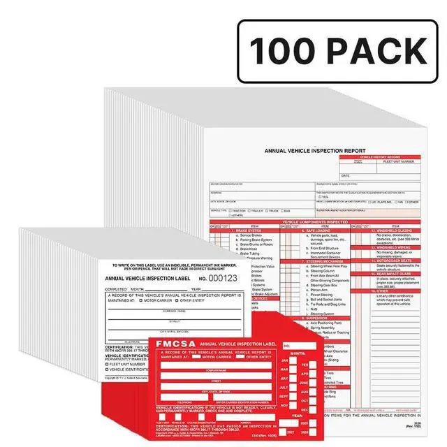 Alt view image 2 of 7 - J. J. Keller 100-Pack, Annual Vehicle Inspection Report Form with Vinyl Label 2-Ply and FMCSA Label Aluminum, 3-Ply Carbonless Form, DOT Compliant