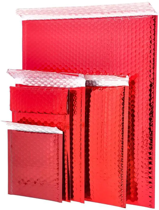 Main image of PSBM 500 PCS 7.5 x 11 Inch Red Metallic Glamour Bubble Mailers, Self-Sealing Peel-Off Strip, Padded Envelopes for Safe and Secure Shipping