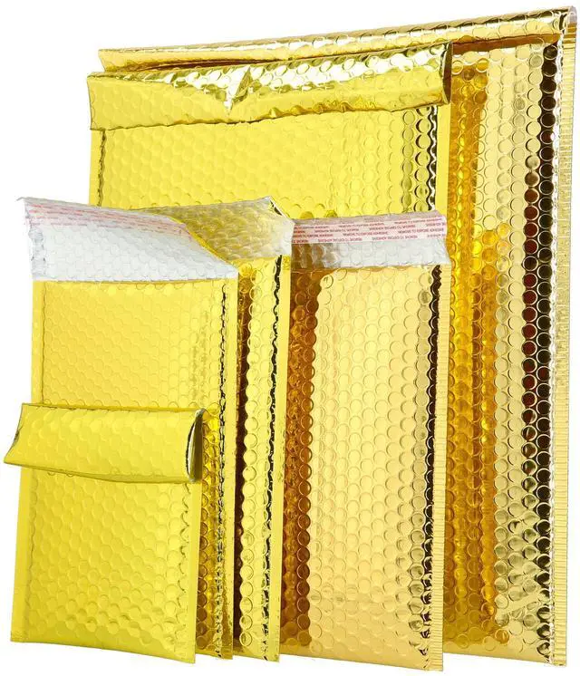 Main image of PSBM 500 PCS 7.5 x 11 Inch Gold Metallic Glamour Bubble Mailers, Self-Sealing Peel-Off Strip, Padded Envelopes for Safe and Secure Shipping