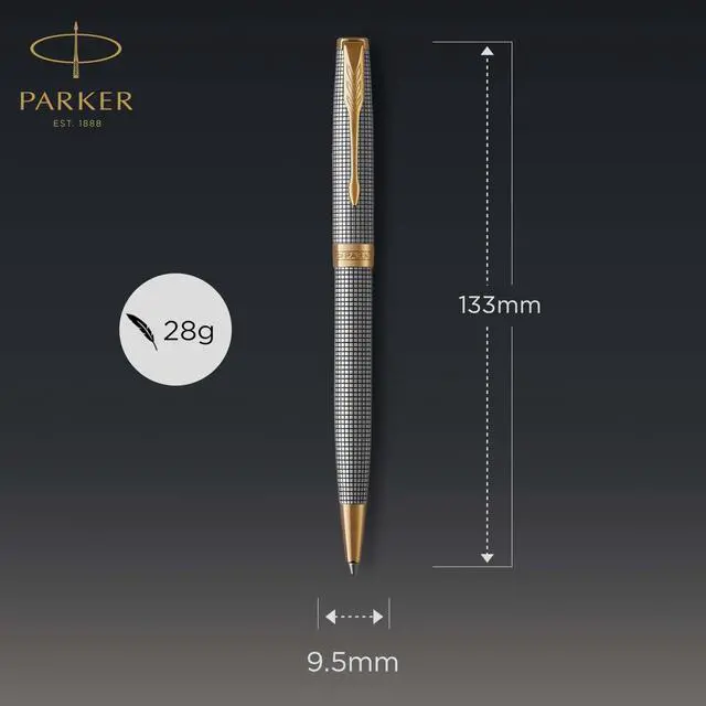 Alt view image 2 of 7 - Sonnet Ballpoint Pen Chiselled Silver with Gold Trim Medium Point Black Ink (1931492)