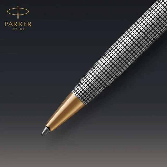 Alt view image 3 of 7 - Sonnet Ballpoint Pen Chiselled Silver with Gold Trim Medium Point Black Ink (1931492)