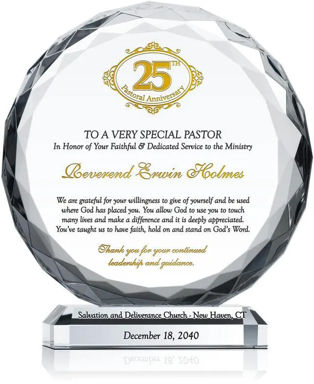 Main image of Personalized Crystal Sunflower Pastoral Anniversary Plaque for Devoted Pastors, Priest, Reverends and Ministers with Sincere Appreciation Message, Unique Gift for Pastor Anniversary (M - 6.5")