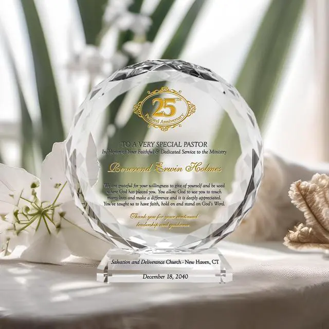Alt view image 2 of 7 - Personalized Crystal Sunflower Pastoral Anniversary Plaque for Devoted Pastors, Priest, Reverends and Ministers with Sincere Appreciation Message, Unique Gift for Pastor Anniversary (M - 6.5")