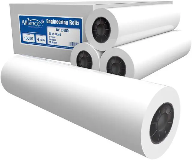 Main image of Wide Format Paper Rolls, 20lb with 3" Core (18 In x 650 Ft | 3" Core, 20lb | 4 Rolls)