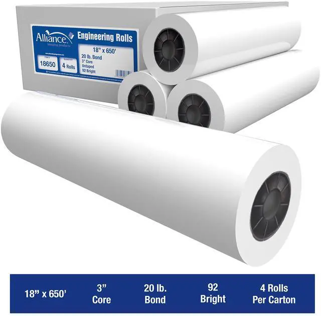 Alt view image 3 of 7 - Wide Format Paper Rolls, 20lb with 3" Core (18 In x 650 Ft | 3" Core, 20lb | 4 Rolls)