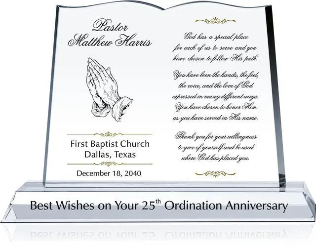 Main image of Personalized Crystal Bible Shape Pastor Appreciation Gift Plaque, Customized with Pastor & Church Name, Unique Appreciation for Pastor, Minister, Priest (M - 10")