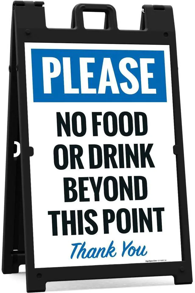 Main image of Please No Food Or Drink Beyond This Point Thank You Sidewalk Sign Kit, | 24x36 Inches, With A Frame Stand, Made in USA by