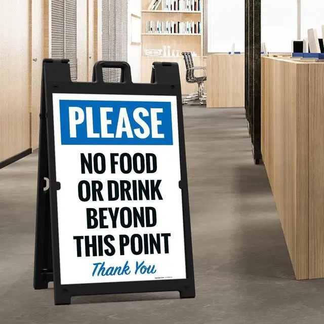 Alt view image 2 of 7 - Please No Food Or Drink Beyond This Point Thank You Sidewalk Sign Kit, | 24x36 Inches, With A Frame Stand, Made in USA by
