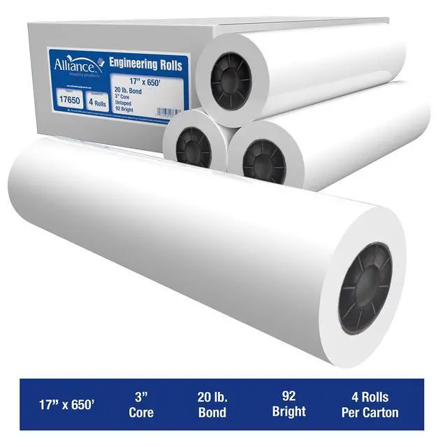 Alt view image 3 of 7 - Wide Format Paper Rolls, 20lb with 3" Core (17 In x 650 FT | 3" Core, 20lb | 4 Rolls)