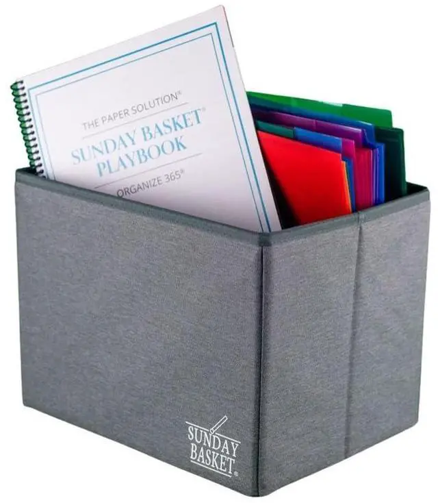 Main image of Paper Organizer Solution | Home Office Organization & Document Holder | File Box for Paper Storage | The Classic Sunday Basket® System (Slate Gray)