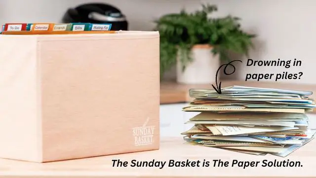 Alt view image 4 of 7 - Paper Organizer Solution | Home Office Organization & Document Holder | File Box for Paper Storage | The Classic Sunday Basket® System (Trendy Teal)