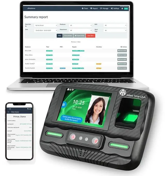 Main image of Biometric Time Clock for Employees Attendance - Subscription Clock in Machine for Employees - Pin, Face Scanner, Palm & Fingerprint Time Clocks for Employees Small Business - 2 RFID Time Clock Cards