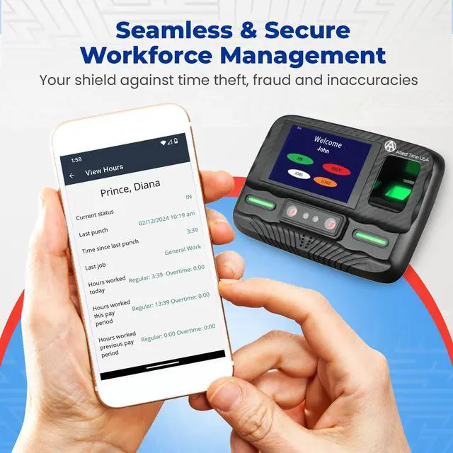 Alt view image 6 of 7 - Biometric Time Clock for Employees Attendance - Subscription Clock in Machine for Employees - Pin, Face Scanner, Palm & Fingerprint Time Clocks for Employees Small Business - 2 RFID Time Clock Cards