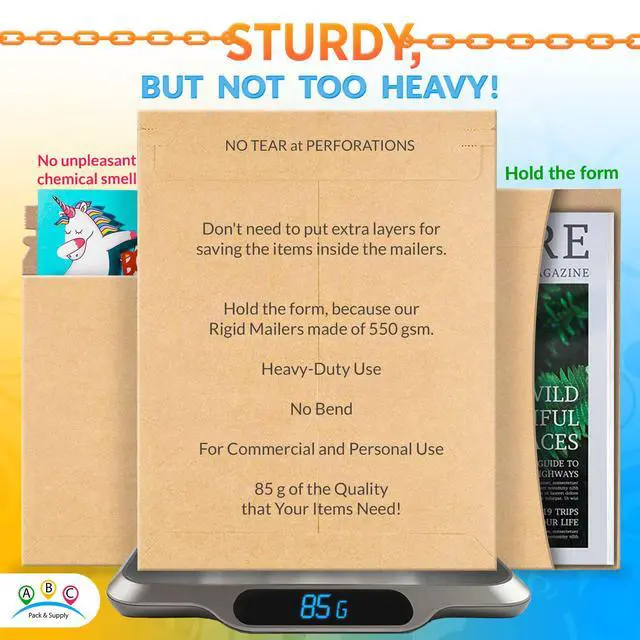 Alt view image 3 of 7 - Rigid Mailers 6 x 8 Inch, Brown Cardboard Envelopes, Self Seal Tear Strip, 550 GSM Paperboard, Stay Flat Design, Pack of 100