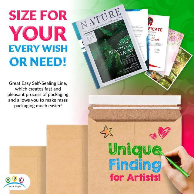 Alt view image 4 of 7 - Rigid Mailers 6 x 8 Inch, Brown Cardboard Envelopes, Self Seal Tear Strip, 550 GSM Paperboard, Stay Flat Design, Pack of 100