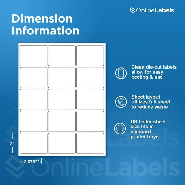 Alt view image 2 of 7 - 2.675 x 2 Rectangle Labels - Pack of 15,000 Labels, 1,000 Sheets - Inkjet/Laser Printer