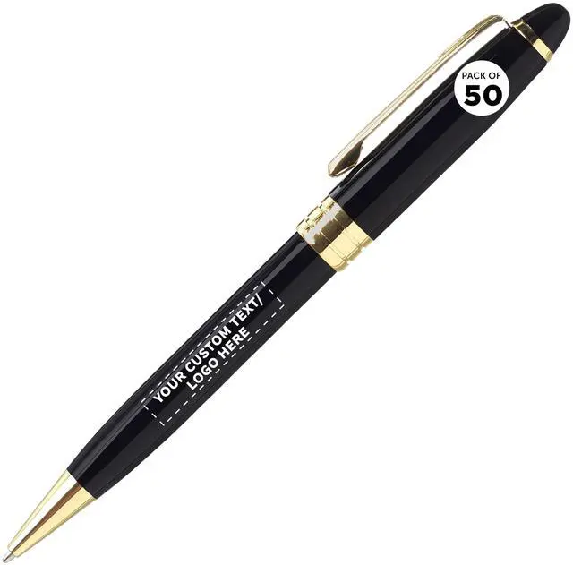 Main image of 50 Ultra Executive Pens Pack - Customizable Text, Logo - Twist To Write, Gold Accent - Black