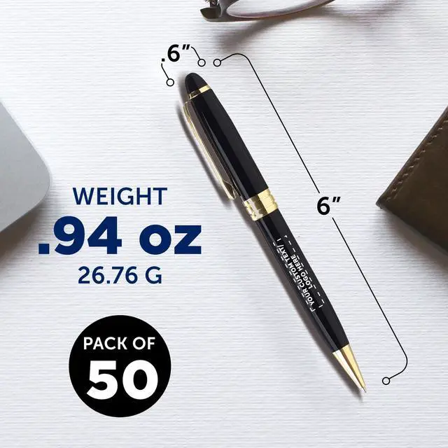 Alt view image 5 of 7 - 50 Ultra Executive Pens Pack - Customizable Text, Logo - Twist To Write, Gold Accent - Black